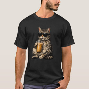 T-shirt Chat Buvant du Café Glacé Mème d'Animal Drôle
