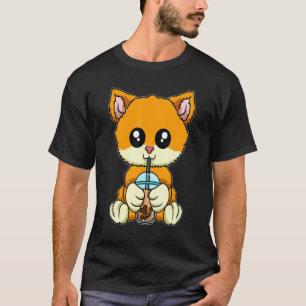 T-shirt Chat buvant du thé aux bulles Animaux mignons avec