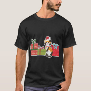 T-shirt Chat Calico de Noël mignonne avec chapeau de Noël