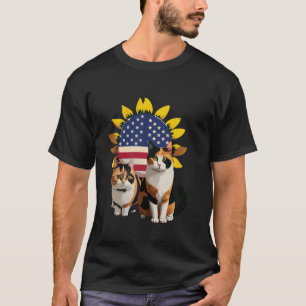 T-shirt Chat calico Drapeau USA 4 juillet Quatrième Tourne