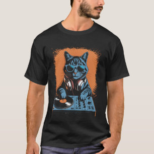T-shirt Chat Casque Dj Platine Vinyle Musique EDM Hommes F