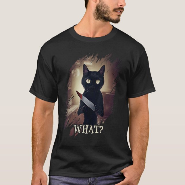 T-shirt Chat Ce Chat Noir Meurtre Chat Avec Couteau AI Ar (Devant)