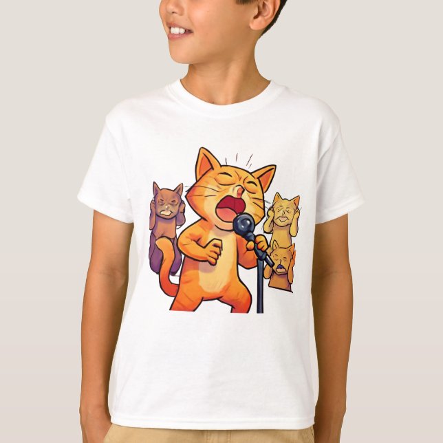 T-shirt Chat chantant amusant avec Microphone Art (Devant)
