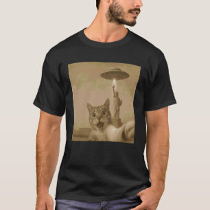 T-shirt Chat Choqué Selfie avec des OVNIS Femmes Alien Drô