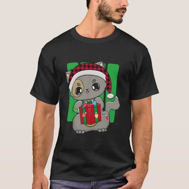 T-shirt Chat Christmas Kitten Chibi Neko Cute Kawaii Anime (Devant)