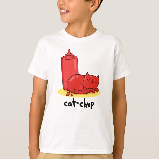 T-shirt Chat-chup Funny Red Ketchup Pun de chat (Devant)