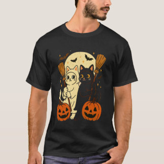 T-shirt Chat Citrouille Halloween Effrayant Lune Chauves-s