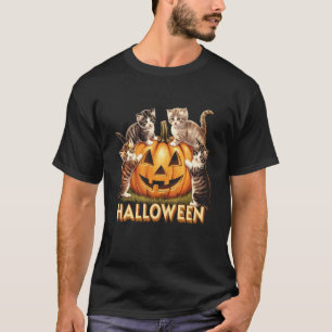 T-shirt Chat Citrouille Halloween Floral Saison Drôle Effr