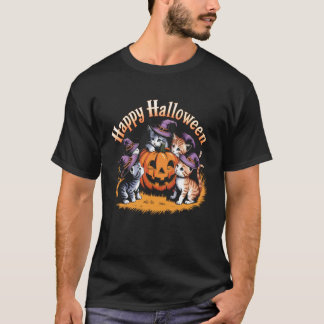 T-shirt Chat Citrouille Halloween Floral Saison Fantomatiq