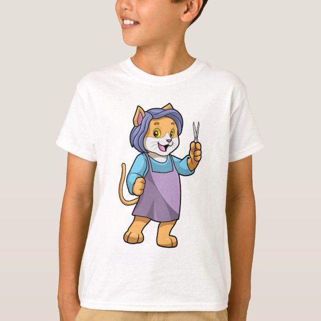 T-shirt Chat coiffeur avec ciseaux (Devant)