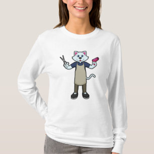 T-shirt Chat coiffeur avec ciseaux et sèche-cheveux