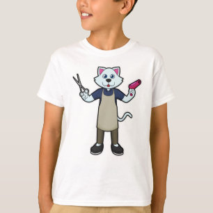 T-shirt Chat coiffeur avec ciseaux et sèche-cheveux