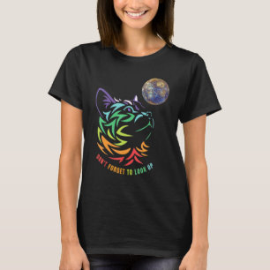 T-shirt Chat Coloré Magnifique Regardant la Lune Chat