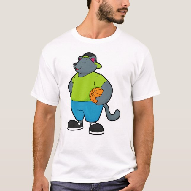 T-shirt Chat comme joueur de basket-ball avec basket-ball (Devant)