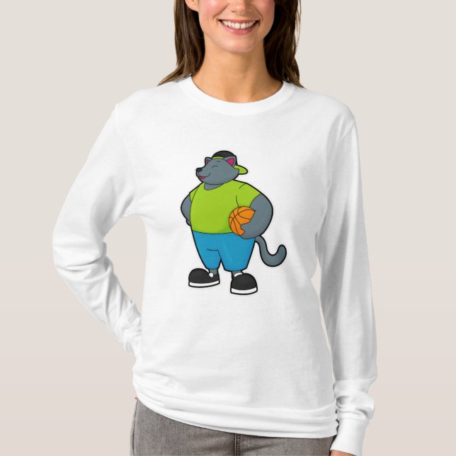 T-shirt Chat comme joueur de basket-ball avec basket-ball (Devant)