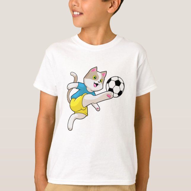 T-shirt Chat comme joueur de football avec balle de footba (Devant)