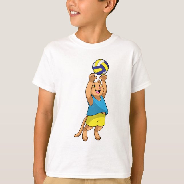 T-shirt Chat comme joueur de volley-ball avec volleyball (Devant)