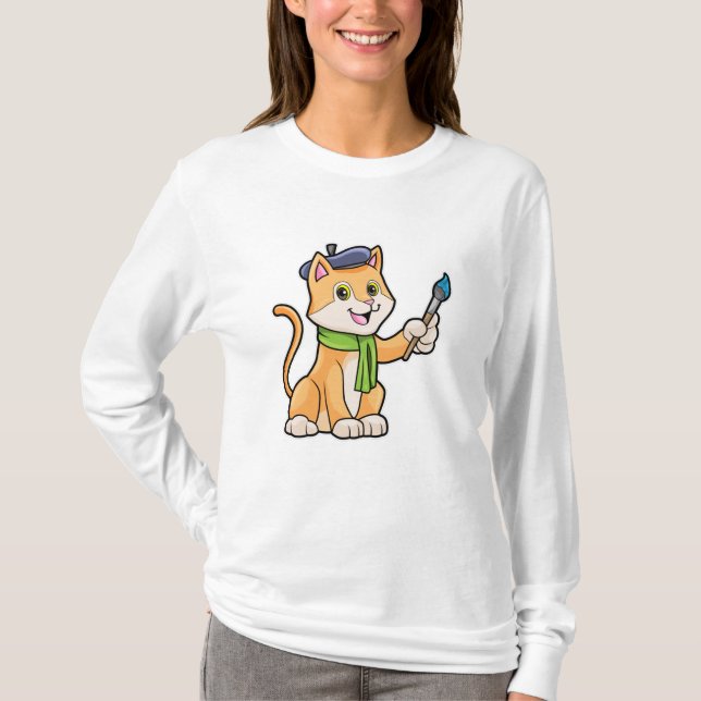 T-shirt Chat comme Peintre avec pinceau et écusson (Devant)