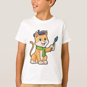 T-shirt Chat comme Peintre avec pinceau et écusson