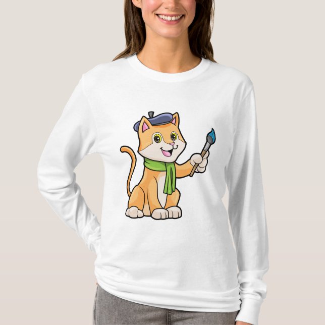 T-shirt Chat comme Peintre avec pinceau et écusson (Devant)