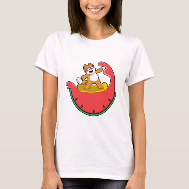 T-shirt Chat comme surfer avec Watermelon (Devant)