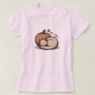 T-shirt Chat confortable et Citrouille - Design d'automne