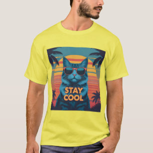 T-shirt Chat cool à Paradise Tee - Retro Neon Sunset