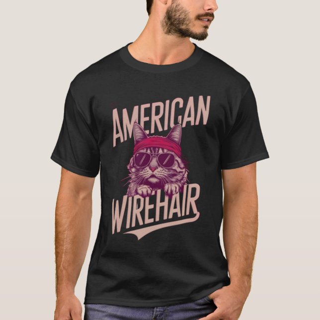 T-shirt Chat cool américain de cheveux filaires (Devant)