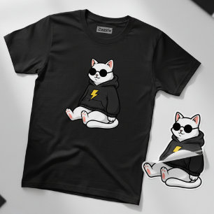 T-Shirt Chat Cool avec Capuche et Lunettes de Sole