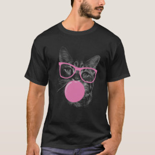 T-shirt Chat cool avec lunettes roses et gomme à bulles