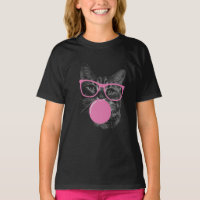 Chat cool avec lunettes roses et gomme à bulles
