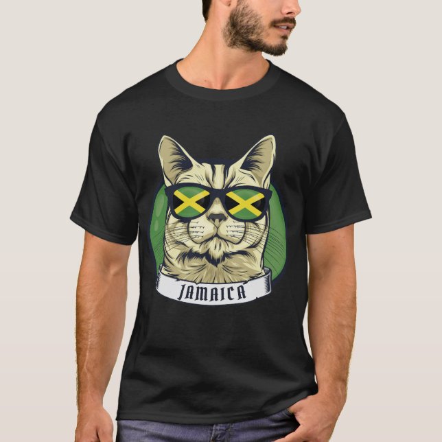 T-shirt Chat Cool Jamaïque moderne en lunettes (Devant)