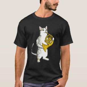 T-shirt Chat cool jouant de la musique de cor d'harmonie M