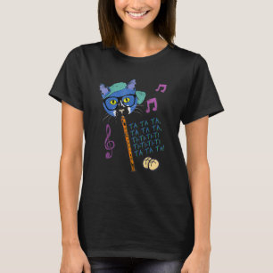 T-shirt Chat cool jouant des Hot Cross Buns à la flûte à b