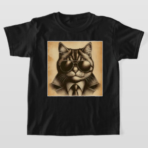 T-shirt Chat cool Retro en Lunettes de soleil Aviator, Sep