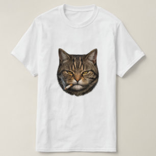 T-shirt chat cool souriant avec cigarette