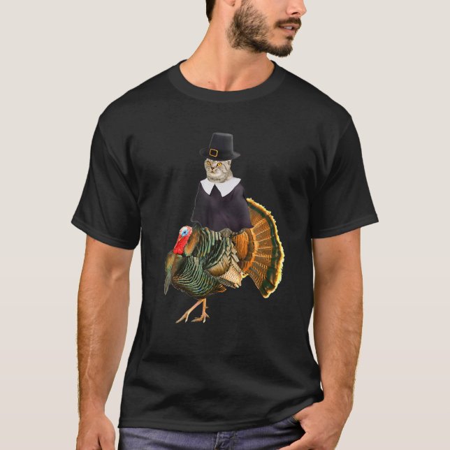 T-shirt Chat-costume de pèlerinage à Thanksgiving (Devant)