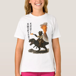 T-shirt Chat cowboy noir épique chevauchant un dinosaure a