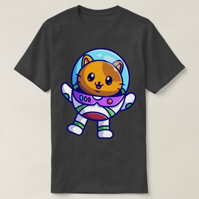 T-shirt Chat Cute Astronaut Flottant Sur Dessin Spatial (Design devant)