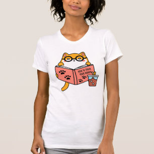 T-shirt Chat Cute Kawaii lisant un livre