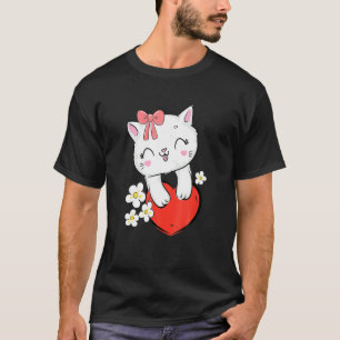 T-shirt Chat Cute Kitty Avec Bow Rose Et Chaton Coeur