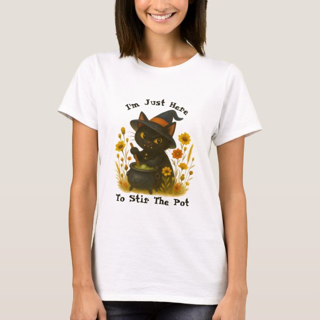 T-shirt Chat d’Halloween - Je suis juste là pour remuer le (Devant)