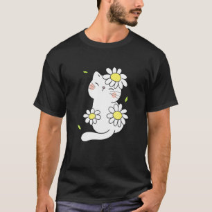 T-shirt Chat Daisy Floral Printanier Avec Fleur Animal 