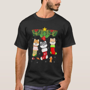 T-shirt Chat Dans Chaussette Père Noël Noël Pyjama Lumière