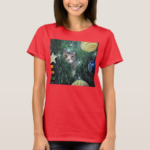 T-shirt Chat dans la peinture de l'arbre de Noël