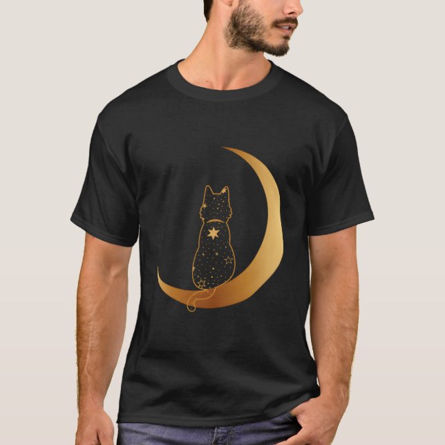 T-shirt Chat Dans Le Design Lune (Devant)