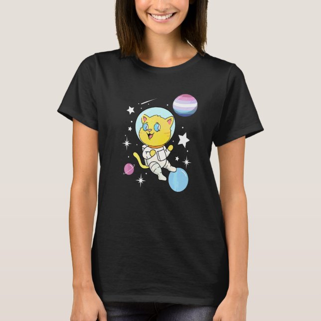 T-shirt Chat dans l'espace Fierté bigender (Devant)