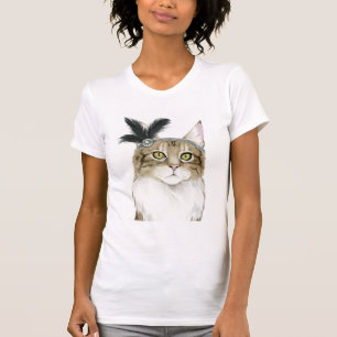 T-shirt Chat de Downton orné avec des plumes