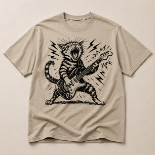 T-shirt Chat de guitare heavy metal, rock à fond