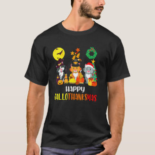 T-shirt Chat de Hallothanksmas Halloween Noël Merci